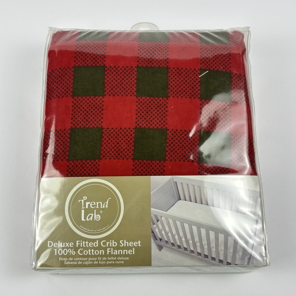 TREND LAB NORTHWOODS FANNEL Deluxe Fitted Crib Sheet Cotton Red Black Plaid‎